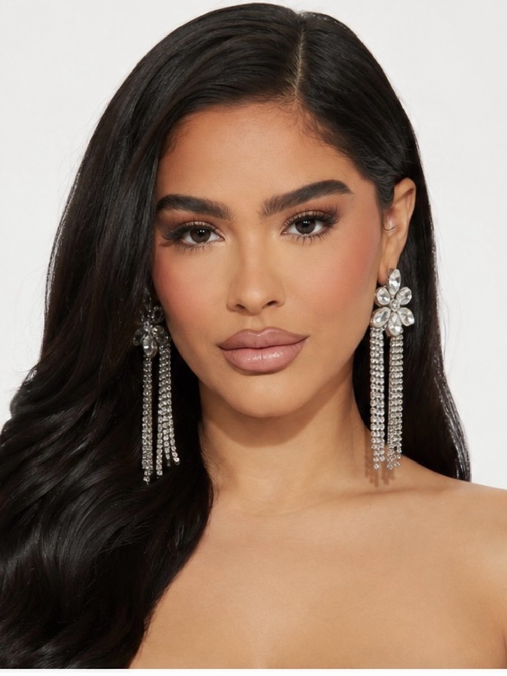 Crystal Flower Tassel Drop Earrings
